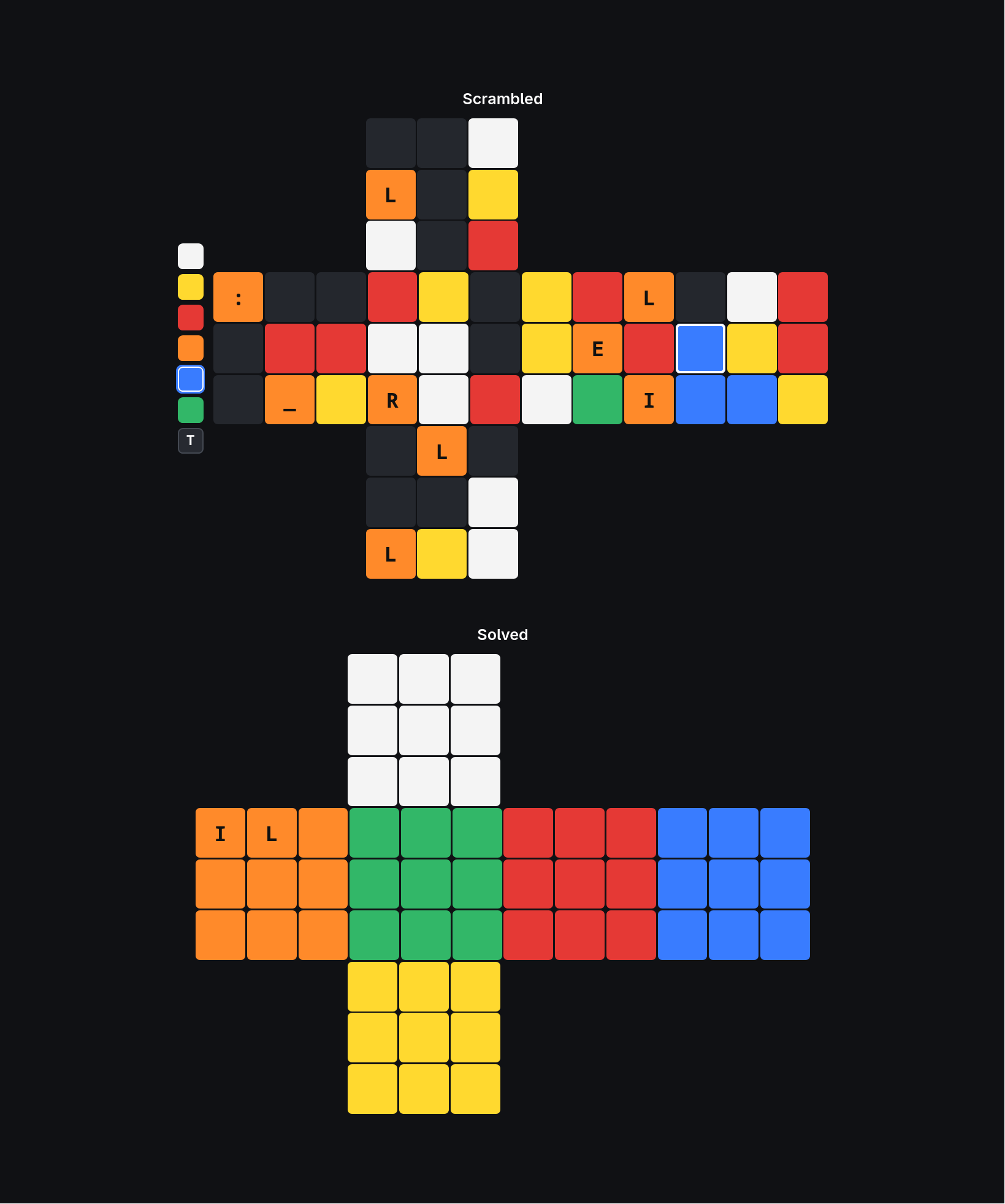 Plotting cube colors and letters